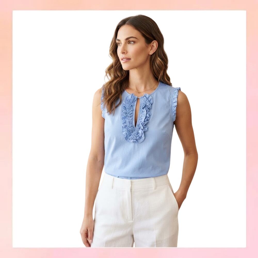 J.Crew Light Blue Ruffle Keyhole Sleeveless Blouse Top Size 0